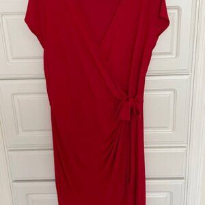 INC Dress Womens X-Large Red NWT Varsity Short Sleeve V-Neck Sheath Ruched Dress